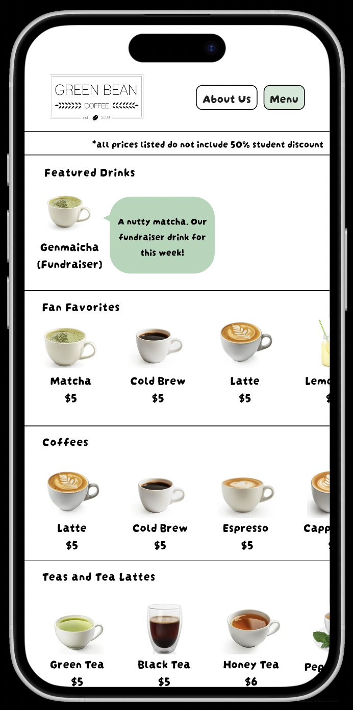 Early Green Bean ordering flow sketch